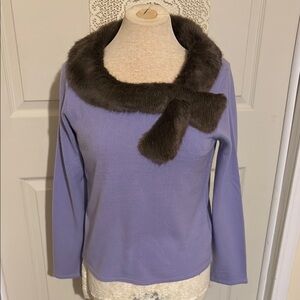 Evan Picone Purple and Brown Faux Fur Neck Sweater